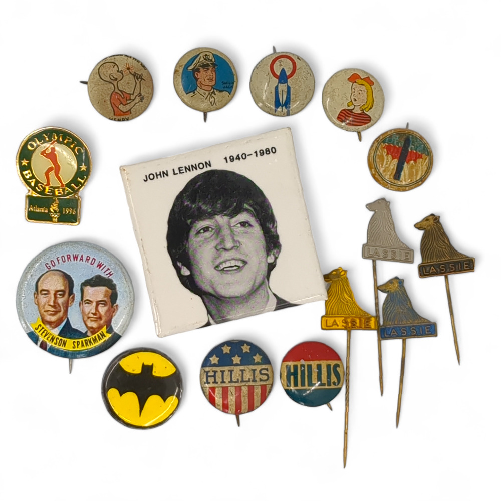 John Lennon Batman Lassie Political Pinback Stickpin Memorabilia‎ Collection